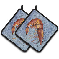 "Caroline's Treasures Cooked Shrimp Cool Blue Water Pair of Pot Holders 8153PTHD, 7.5HX7.5W, Multicolor"