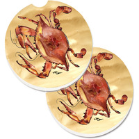 "Caroline's Treasures Cooked Crab Sandy Beach Set of 2 Cup Holder Car Coasters 8154CARC, 2.56, Multicolor"