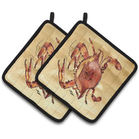 "Caroline's Treasures Cooked Crab Sandy Beach Pair of Pot Holders 8154PTHD, 7.5HX7.5W, Multicolor"