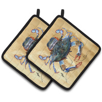 "Caroline's Treasures Crab Pair of Pot Holders 8156PTHD, 7.5HX7.5W, Multicolor"