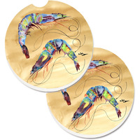 "Caroline's Treasures Shrimp Set of 2 Cup Holder Car Coasters 8158CARC, 2.56, Multicolor"