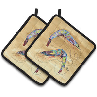 "Caroline's Treasures Shrimp Pair of Pot Holders 8158PTHD, 7.5HX7.5W, Multicolor"