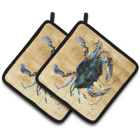 "Caroline's Treasures Crab Pair of Pot Holders 8159PTHD, 7.5HX7.5W, Multicolor"