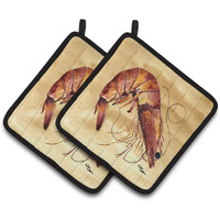 "Caroline's Treasures Shrimp Pair of Pot Holders 8161PTHD, 7.5HX7.5W, Multicolor"