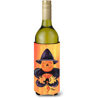 Halloween Pumpkin and Bat Fleur de lis Wine Bottle Beverage Insulator Beverage Insulator Hugger