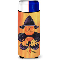 Halloween Pumpkin and Bat Fleur de lis Ultra Beverage Insulators for slim cans 8183MUK