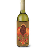 Thanksgiving Turkey and Fall Leaves Fleur de lis Wine Bottle Beverage Insulator Beverage Insulator Hugger