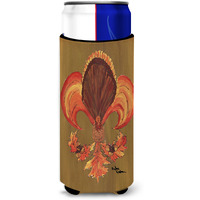 Thanksgiving Turkey and Fall Leaves Fleur de lis Ultra Beverage Insulators for slim cans 8184MUK