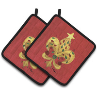 "Caroline's Treasures Christmas Fleur De Lis Tree with Lights Pair of Pot Holders 8185PTHD, 7.5HX7.5W, Multicolor"