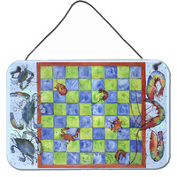 "Caroline's Treasures Crab and Shrimp Checkerboard Aluminum Metal Wall or Door Hanging Prints, 8 x 12"""