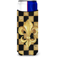 Black Gold Checkered Flag Fleur de lis Ultra Beverage Insulators for slim cans 8197MUK