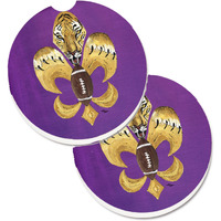 "Caroline's Treasures Tiger Football Fleur De Lis Set of 2 Cup Holder Car Coasters 8205-2CARC, 2.56, Multicolor"