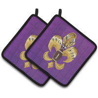 "Caroline's Treasures Tiger Football Fleur De Lis Pair of Pot Holders 8205-2PTHD, 7.5HX7.5W, Multicolor"