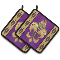 "Caroline's Treasures Tiger Football Fleur De Lis Pair of Pot Holders 8205PTHD, 7.5HX7.5W, Multicolor"