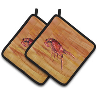 "Caroline's Treasures Crawfish Pair of Pot Holders 8232PTHD, 7.5HX7.5W, Multicolor"