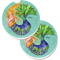 "Caroline's Treasures Mermaid Set of 2 Cup Holder Car Coasters 8336CARC, 2.56, Multicolor"