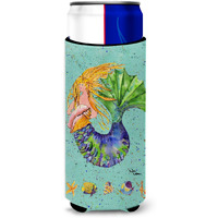 Blonde Mermaid on Teal Ultra Beverage Insulators for slim cans 8336MUK