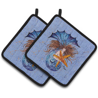 "Caroline's Treasures Mermaid Pair of Pot Holders 8337PTHD, 7.5HX7.5W, Multicolor"