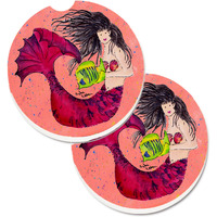 "Caroline's Treasures Mermaid Set of 2 Cup Holder Car Coasters 8338CARC, 2.56, Multicolor"