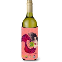 Black haired Mermaid on Red Wine Bottle Beverage Insulator Beverage Insulator Hugger