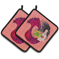 "Caroline's Treasures Mermaid Pair of Pot Holders 8338PTHD, 7.5HX7.5W, Multicolor"