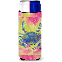 Blue Crab Bright Pink and Green Ultra Beverage Insulators for slim cans 8343MUK