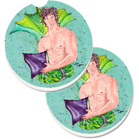 "Caroline's Treasures Merman Set of 2 Cup Holder Car Coasters 8345CARC, 2.56, Multicolor"