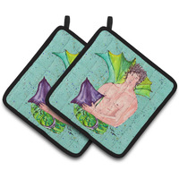 "Caroline's Treasures Merman Pair of Pot Holders 8345PTHD, 7.5HX7.5W, Multicolor"