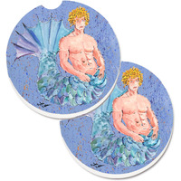 "Caroline's Treasures Merman Set of 2 Cup Holder Car Coasters 8347CARC, 2.56, Multicolor"