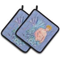 "Caroline's Treasures Merman Pair of Pot Holders 8347PTHD, 7.5HX7.5W, Multicolor"