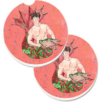 "Caroline's Treasures Merman Set of 2 Cup Holder Car Coasters 8348CARC, 2.56, Multicolor"