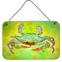 "Caroline's Treasures 8357DS812 Bright Green Blue Crab Aluminum Metal Wall or Door Hanging Prints, 8 x 12"""
