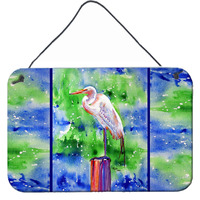 "Caroline's Treasures Egret Aluminum Metal Wall or Door Hanging Prints, 8 x 12"""