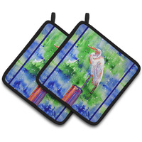 "Caroline's Treasures Egret Pair of Pot Holders 8358PTHD, 7.5HX7.5W, Multicolor"