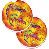 "Caroline's Treasures Bright Shrimp on Red Set of 2 Cup Holder Car Coasters 8378CARC, 2.56, Multicolor"