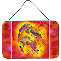 "Caroline's Treasures Bright Shrimp on Red Aluminum Metal Wall or Door Hanging Prints, 8 x 12"""