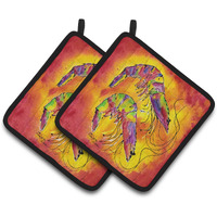 "Caroline's Treasures Bright Shrimp on Red Pair of Pot Holders 8378PTHD, 7.5HX7.5W, Multicolor"