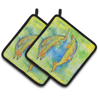"Caroline's Treasures Dolphin Pair of Pot Holders 8380PTHD, 7.5HX7.5W, Multicolor"