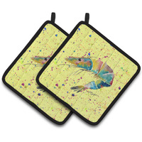 "Caroline's Treasures Shrimp Pair of Pot Holders 8450PTHD, 7.5HX7.5W, Multicolor"