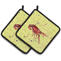 "Caroline's Treasures Crawfish Pair of Pot Holders 8451PTHD, 7.5HX7.5W, Multicolor"