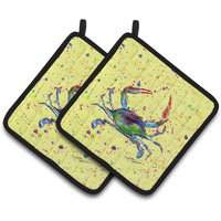 "Caroline's Treasures Crab Pair of Pot Holders 8452PTHD, 7.5HX7.5W, Multicolor"