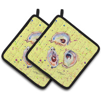 "Caroline's Treasures Oyster Pair of Pot Holders 8453PTHD, 7.5HX7.5W, Multicolor"