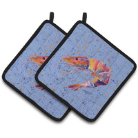 "Caroline's Treasures Shrimp Pair of Pot Holders 8455PTHD, 7.5HX7.5W, Multicolor"