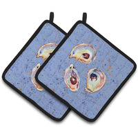 "Caroline's Treasures Oyster Pair of Pot Holders 8456PTHD, 7.5HX7.5W, Multicolor"