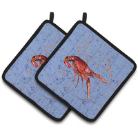 "Caroline's Treasures Crawfish Pair of Pot Holders 8458PTHD, 7.5HX7.5W, Multicolor"