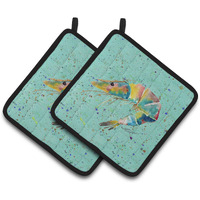 "Caroline's Treasures Shrmip Pair of Pot Holders 8460PTHD, 7.5HX7.5W, Multicolor"