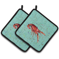 "Caroline's Treasures Crawfish Pair of Pot Holders 8461PTHD, 7.5HX7.5W, Multicolor"