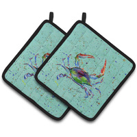 "Caroline's Treasures Crab Pair of Pot Holders 8462PTHD, 7.5HX7.5W, Multicolor"