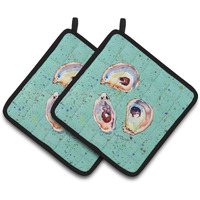 "Caroline's Treasures Oyster Pair of Pot Holders 8463PTHD, 7.5HX7.5W, Multicolor"