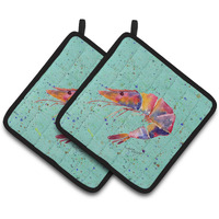 "Caroline's Treasures Shrmip Pair of Pot Holders 8464PTHD, 7.5HX7.5W, Multicolor"